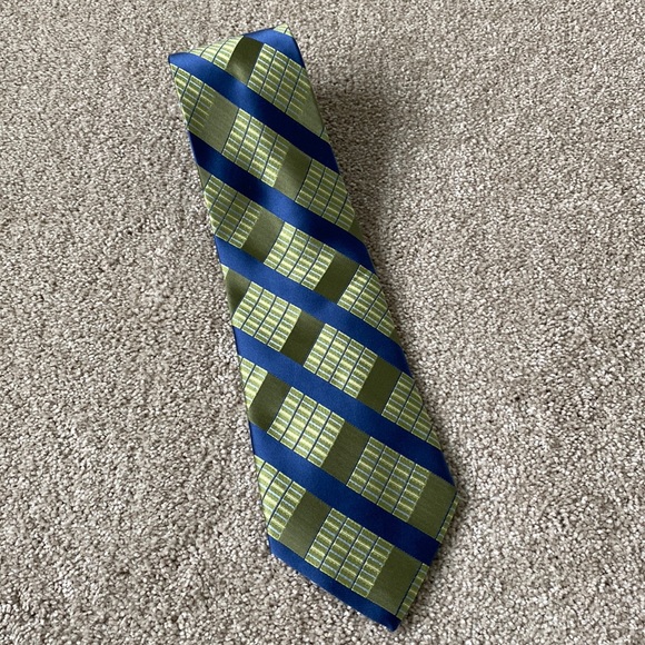 Bachrach Other - Men’s 2000s Bachrach Formal Tie, Blue and Green Diamond Pattern - Like New